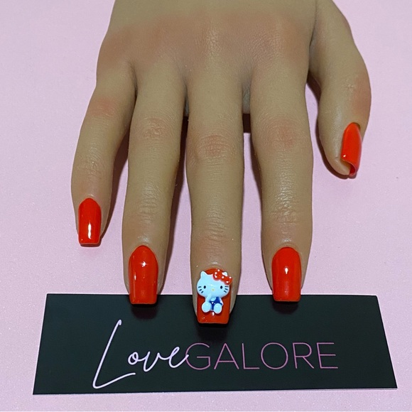 Handcrafted Press ons Red Hello Kitty theme Short Square- Love Galore - Picture 5 of 5